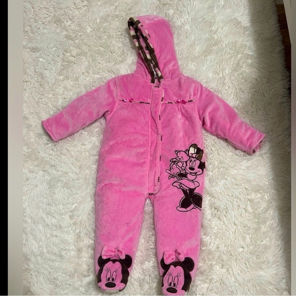 Disney Minnie Mouse Pink Fleece Hooded Footed Sleeper 12 Months Baby Girl